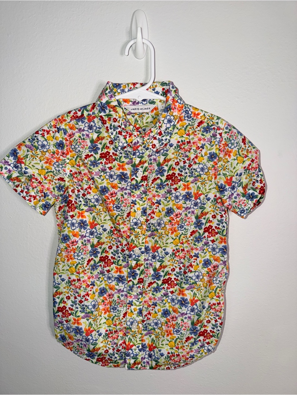 Janie and Jack Floral Button-Down Shirt — Red, Blue, Yellow, Green